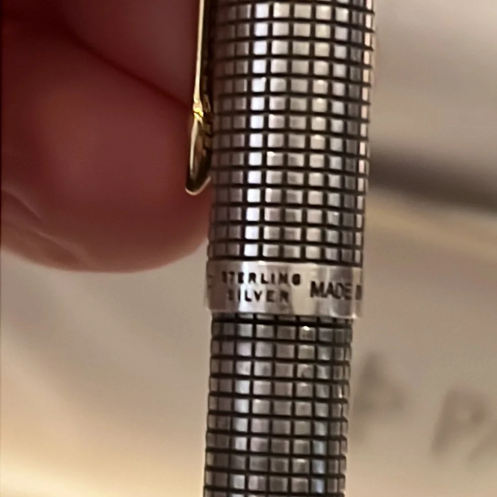 Vintage Parker 75 Sterling Silver Cisele mechanical pencil and pen set chisel